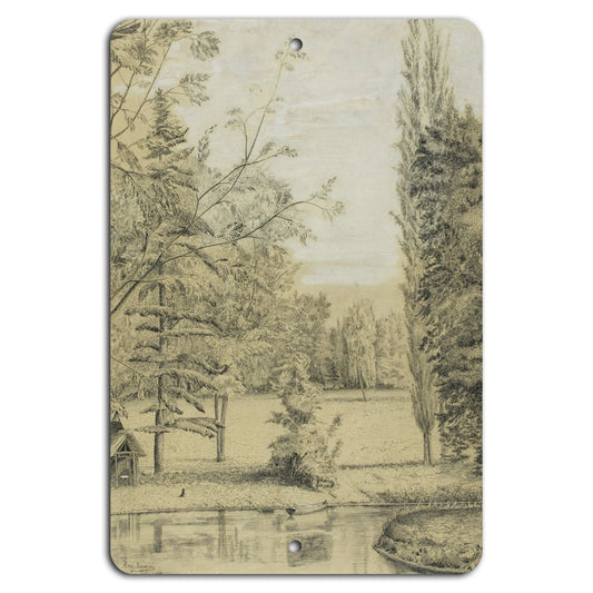 Pond Sketch Vertical Nature Art Aluminum Sign — product artwork