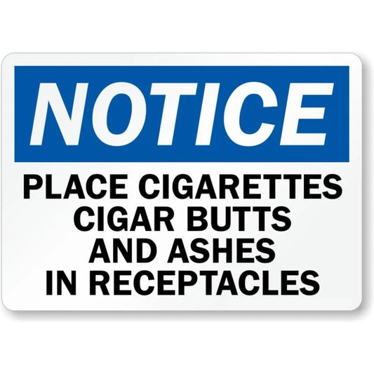 Cigarettes Notice Warning Aluminum Sign — product artwork
