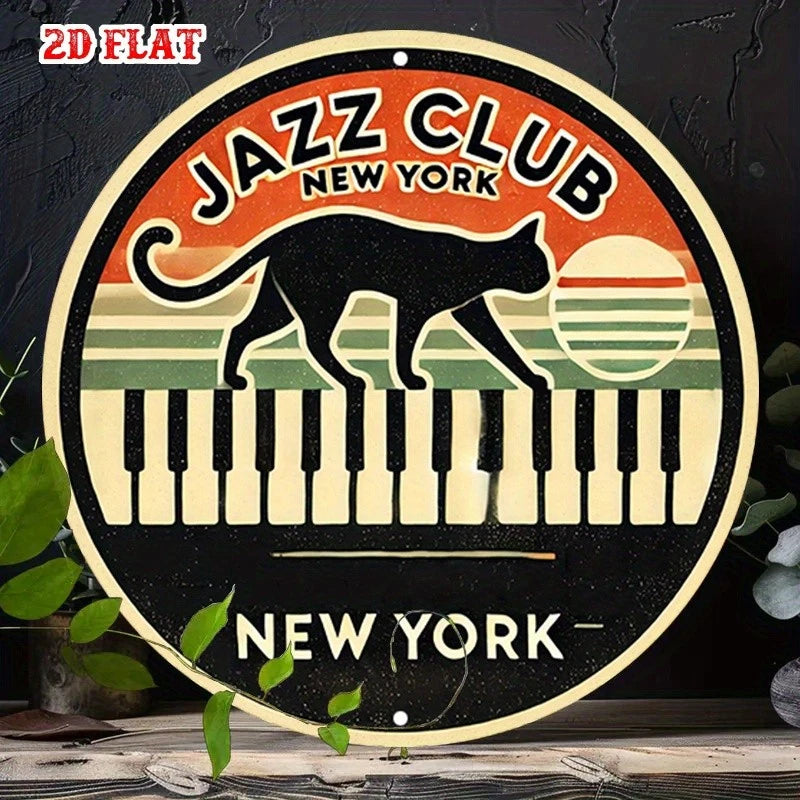 Piano New York City Wall Art Funny Jazz Round Aluminum Sign — product artwork