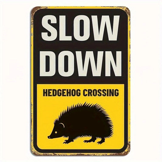 Hedgehog Vintage Slow Down Hedgehog Crossing Funny Aluminum Sign — product artwork