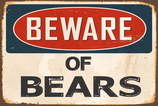 Bear Beware of Bears Funny Vintage Aluminum Sign — product artwork