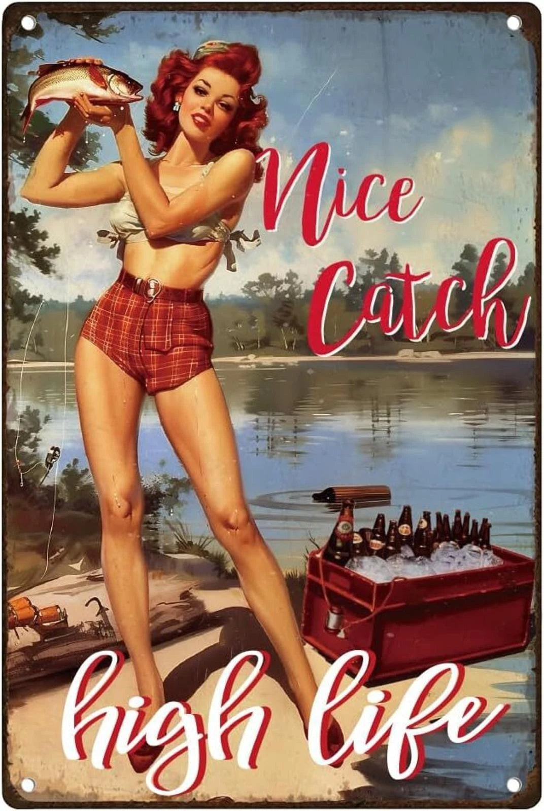 Vintage Fishing Funny Beer Aluminum Sign — product artwork