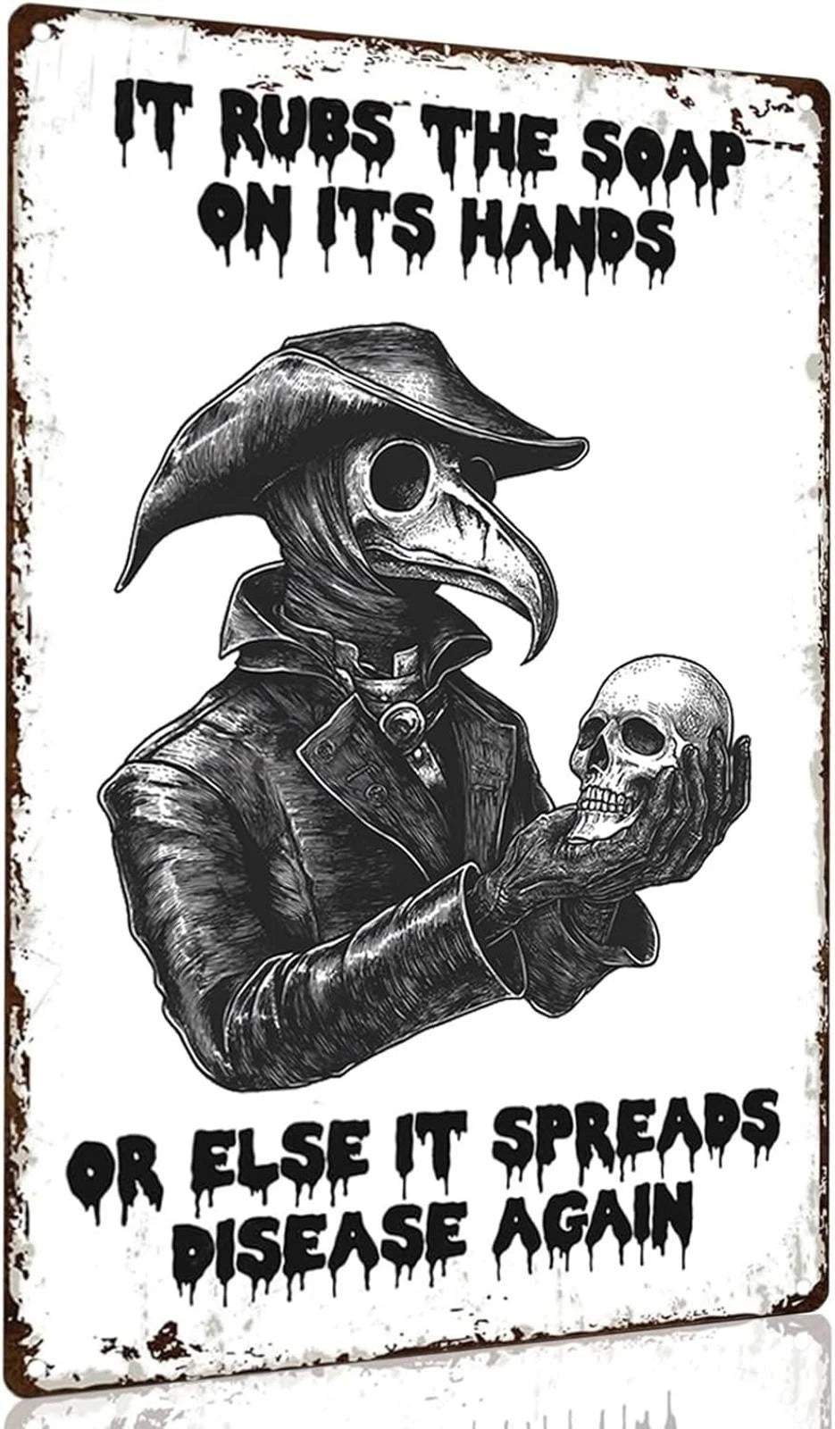 Plague Doctor Vintage Funny Wash Hands Aluminum Sign — product artwork