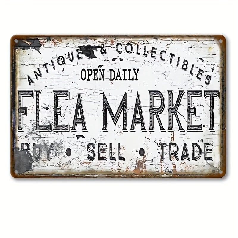 Vintage Flea Market Buy Sell Antique Lettering Aluminum Sign — product artwork