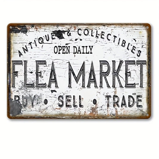 Vintage Flea Market Buy Sell Antique Lettering Aluminum Sign — product artwork