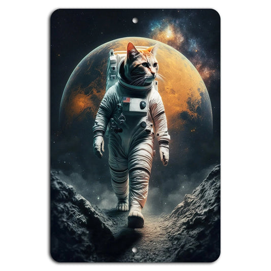 Cat Astronaut Whimsical Space Aluminum Sign — product artwork