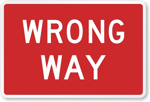 Wrong Way White on Red Aluminum Sign — product artwork