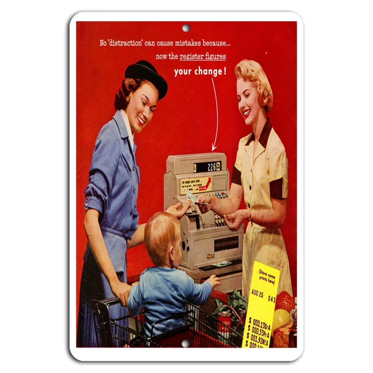Vintage Cash Register Retro Humor Garage Aluminum Sign — product artwork