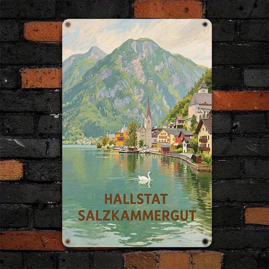 Wall Retro Austrian Alps Hallstatt Salzkammergut Lake District Aluminum Sign — product artwork