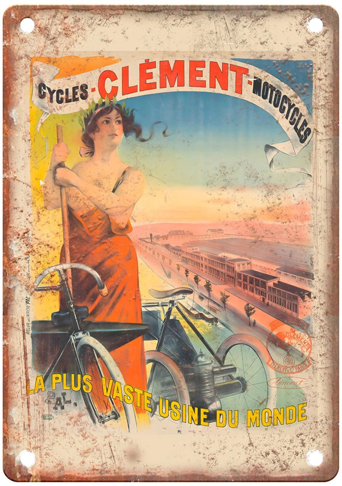 Vintage Motorcycle Poster 1890 Clement Retro Aluminum Sign — product artwork