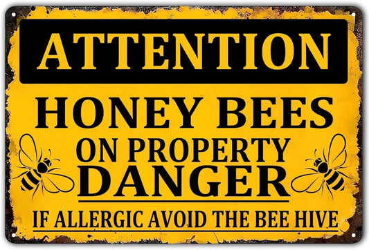 Vintage Honey Bee Vintage Attention Honey Bees Aluminum Sign — product artwork