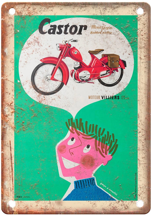 Vintage Motorcycle Poster Retro Castor 1956 Aluminum Sign — product artwork