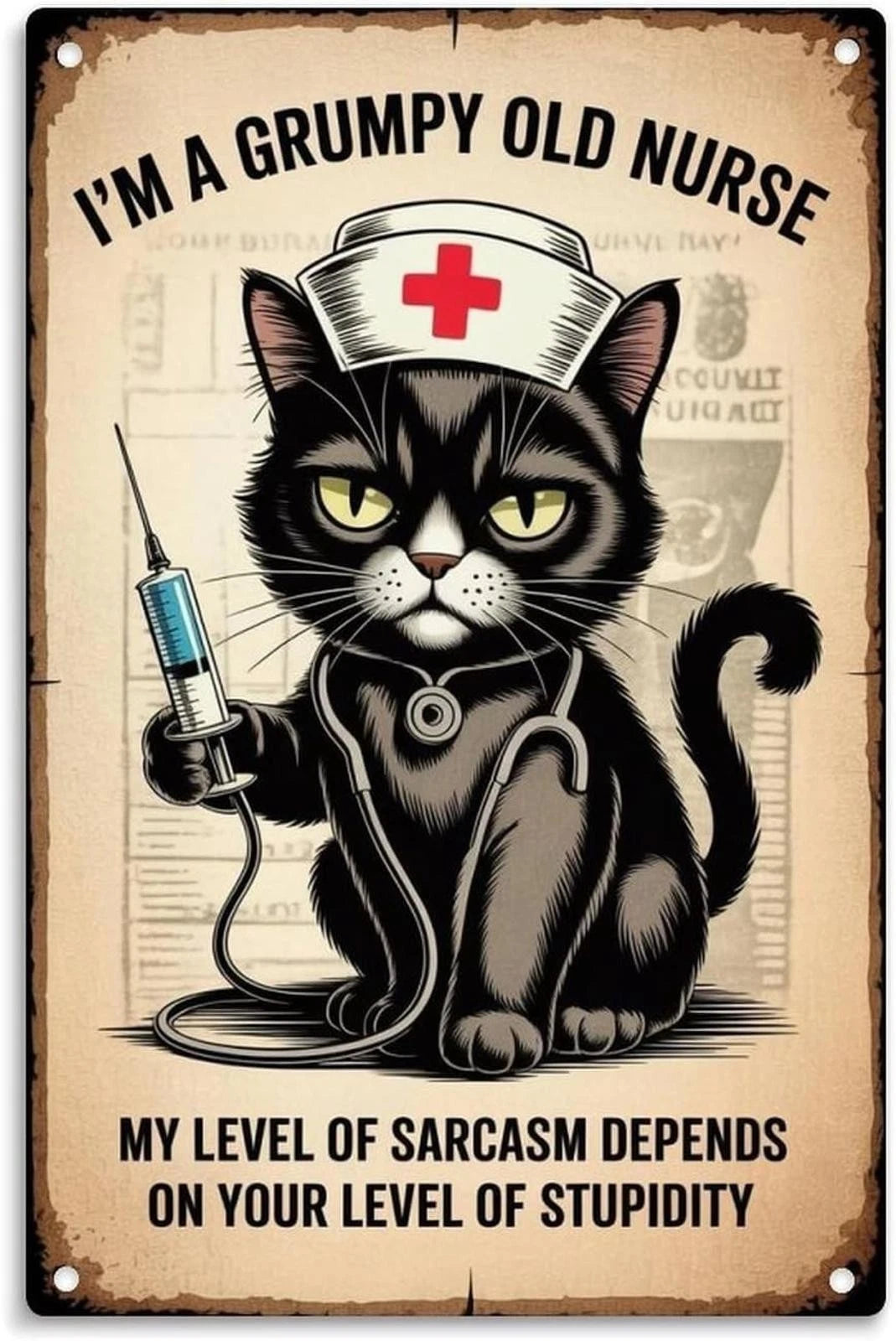 Grumpy Cat Nurse Funny Vintage Wall Aluminum Sign — product artwork