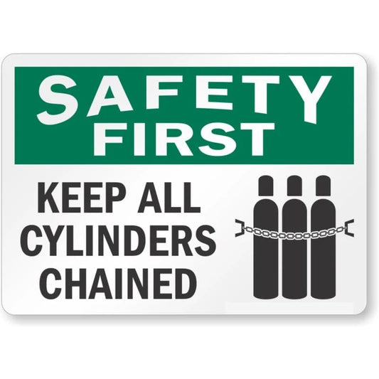 Keep All Cylinders Chained Safety First Aluminum Sign — product artwork