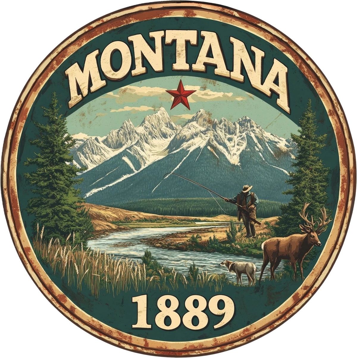 Montana Vintage Scenic Round Aluminum Sign — product artwork