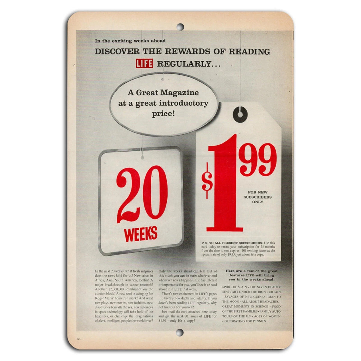 Vintage LIFE Magazine Retro Mid Century Modern Aluminum Sign — product artwork