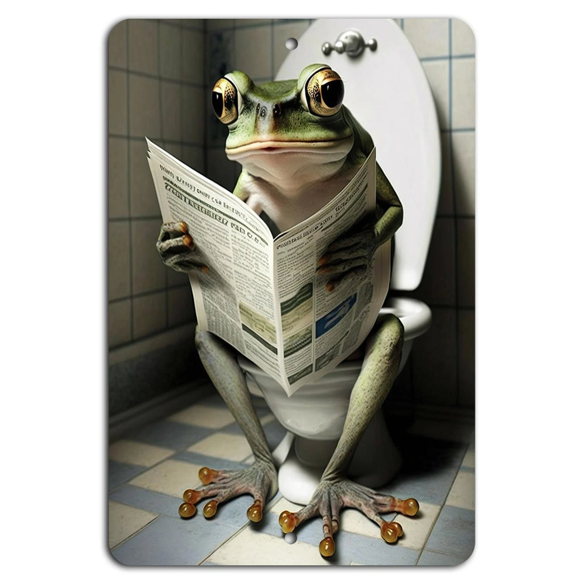 Frog Bathroom Whimsical Vertical Aluminum Sign — product artwork