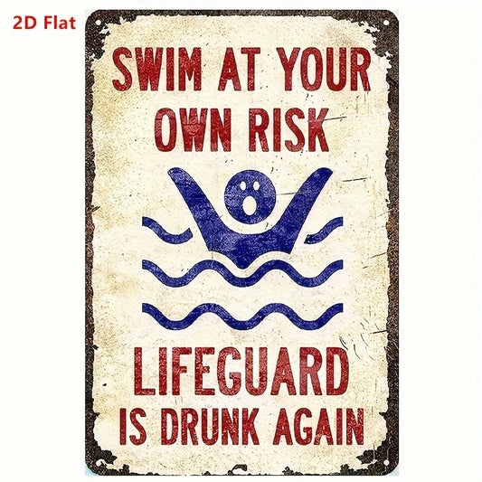 Pool Warning Vintage Style Funny Swim Pool Aluminum Sign — product artwork
