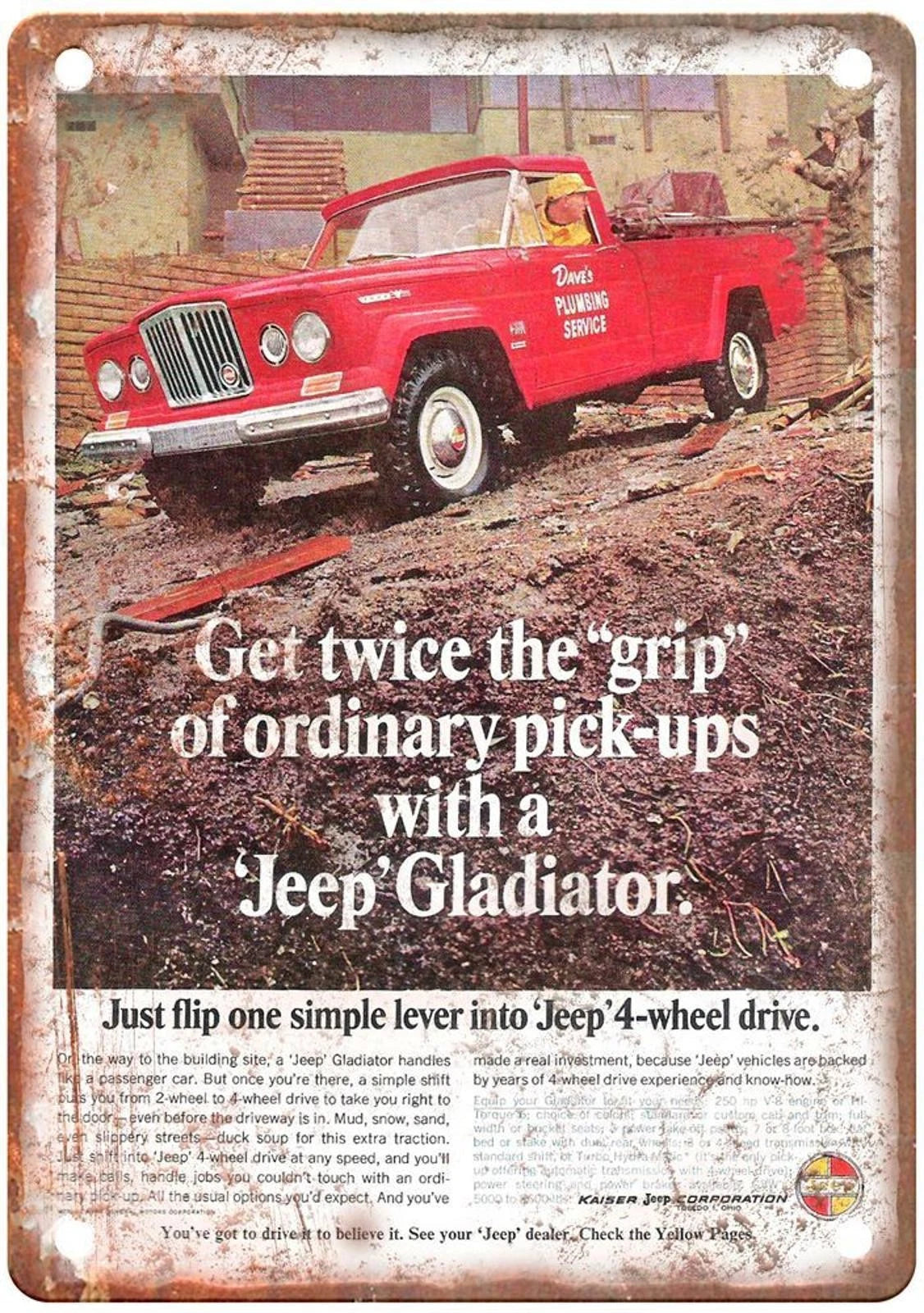 Jeep Gladiator Vintage 1966 Pickup Aluminum Sign — product artwork