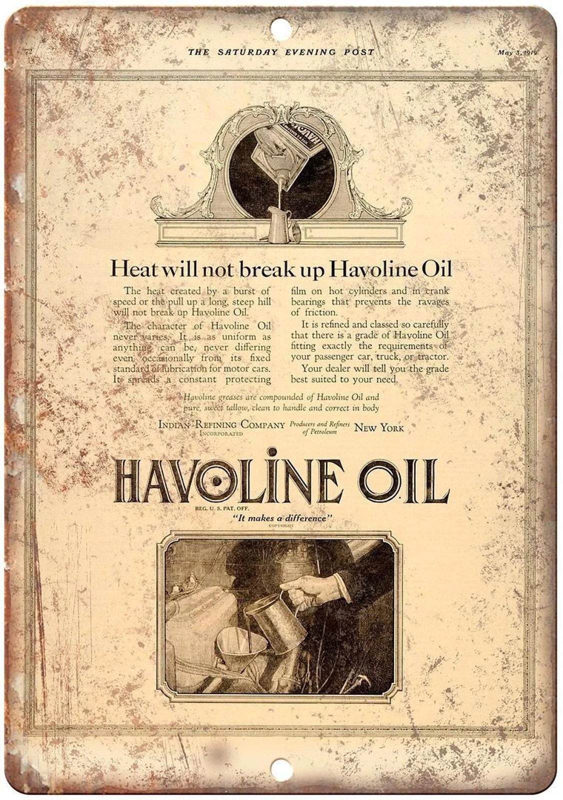 Vintage Havoline Oil Vintage Ad Reproduction Funny Aluminum Sign — product artwork