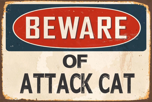 Beware of Attack Cat Aluminum Sign — product artwork