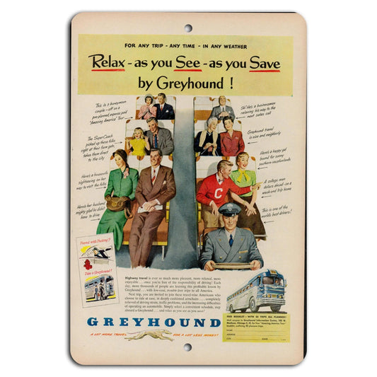 Vintage Greyhound Retro Travel Bus Aluminum Sign — product artwork