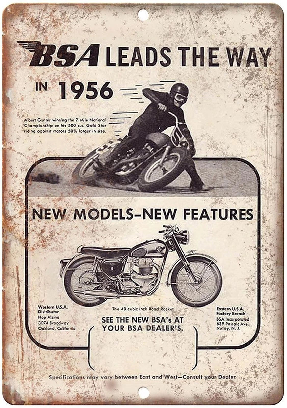 1956 BSA Motorcycle New Models Vintage Aluminum Sign — product artwork