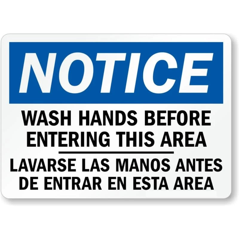 Bilingual Wash Hands Before Entering Area Aluminum Sign — product artwork