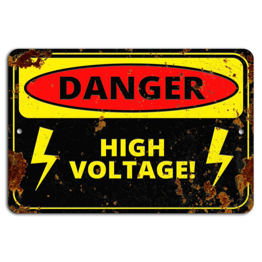 Rustic Danger High Voltage Aluminum Sign — product artwork