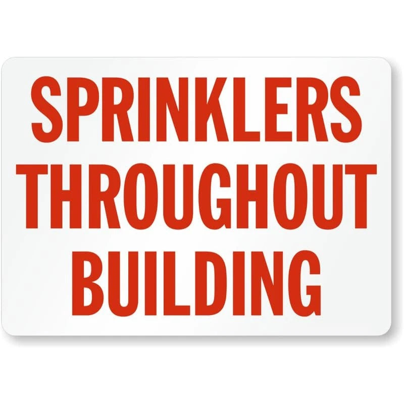 Sprinklers Building Fire Aluminum Sign — product artwork