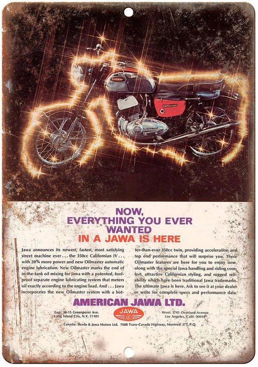 Jawa Motorcycle Vintage Reproduction Aluminum Sign — product artwork
