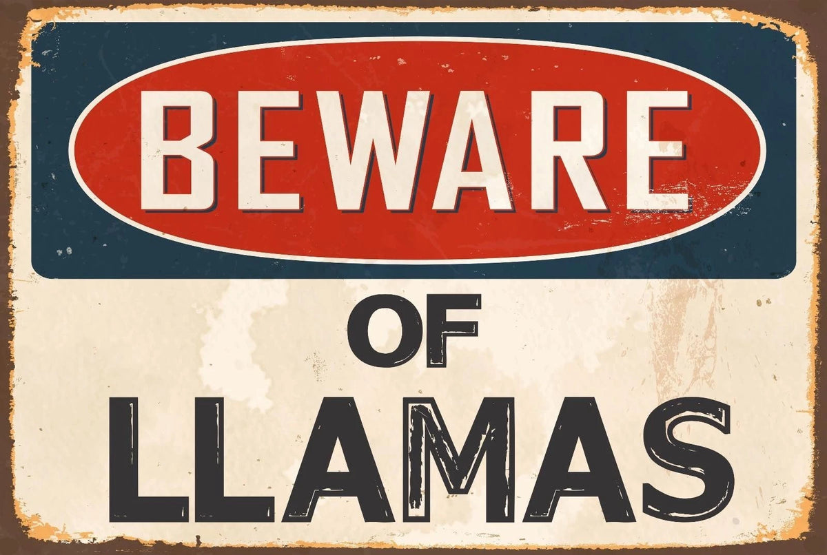 Novelty Sticker Tiger Beware of Llamas Funny Vintage Aluminum Sign — product artwork