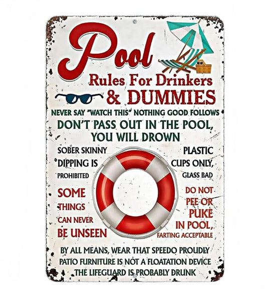 Pool Rules Funny Deck Patio Aluminum Sign — product artwork