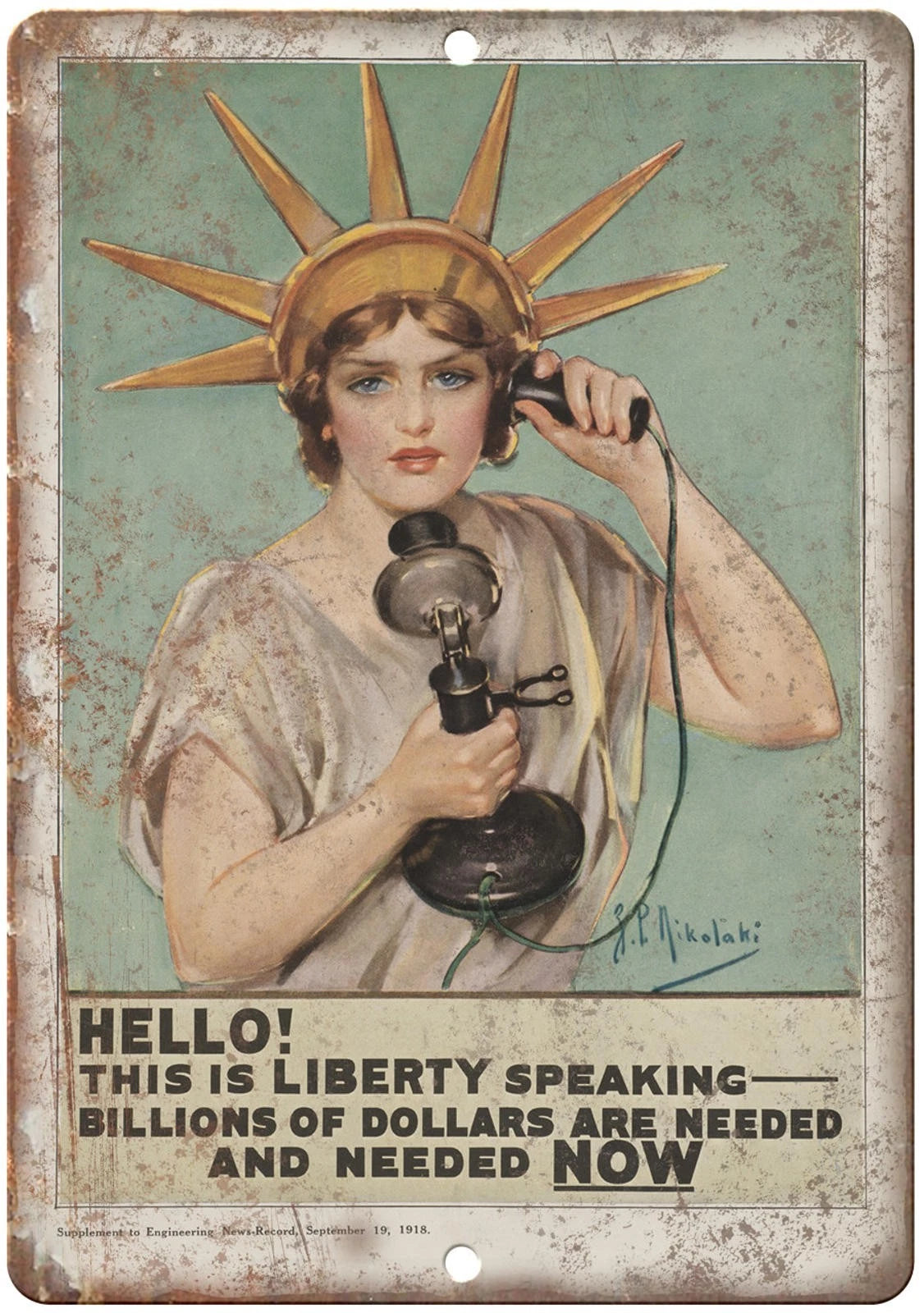 Lady Liberty War Bonds Vintage Funny Aluminum Sign — product artwork