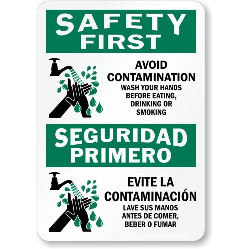 Safety First Wash Hands Before Eating Bilingual Sign — product artwork