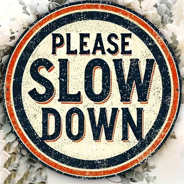 Please Slow Down Funny Round Aluminum Sign — product artwork