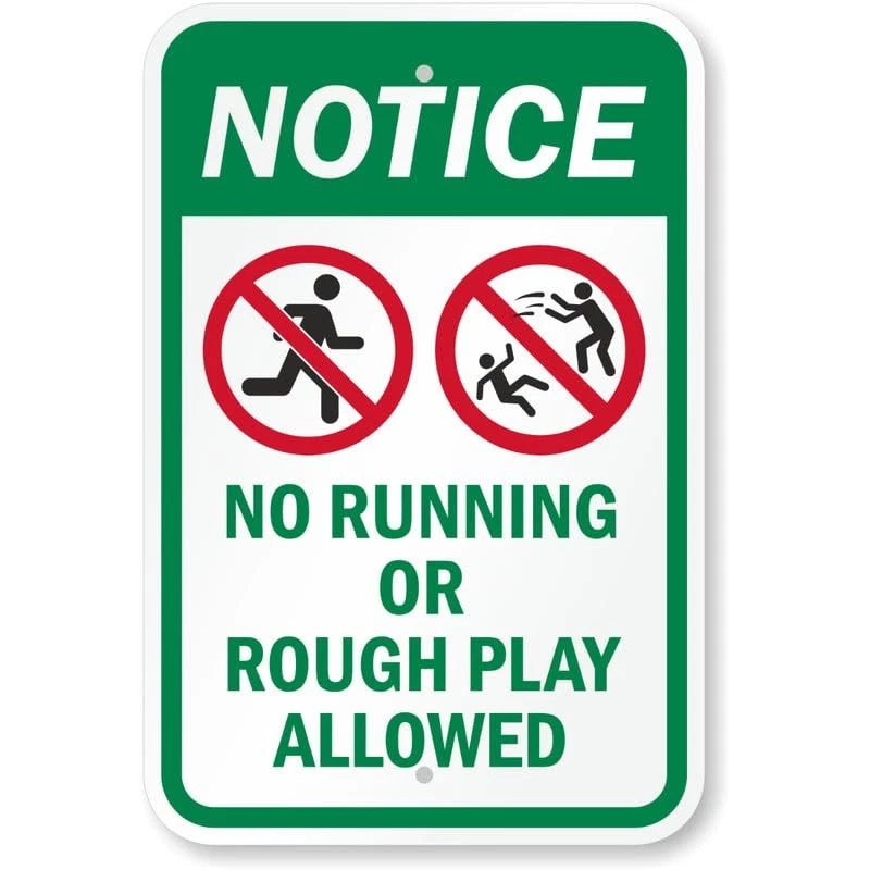 No Running or Rough Play Allowed Notice Aluminum Sign — product artwork