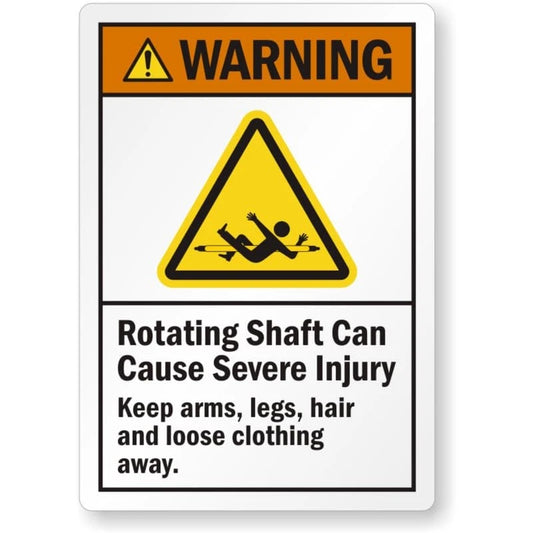 Warning Rotating Shaft Can Cause Severe Injury Aluminum Sign — product artwork