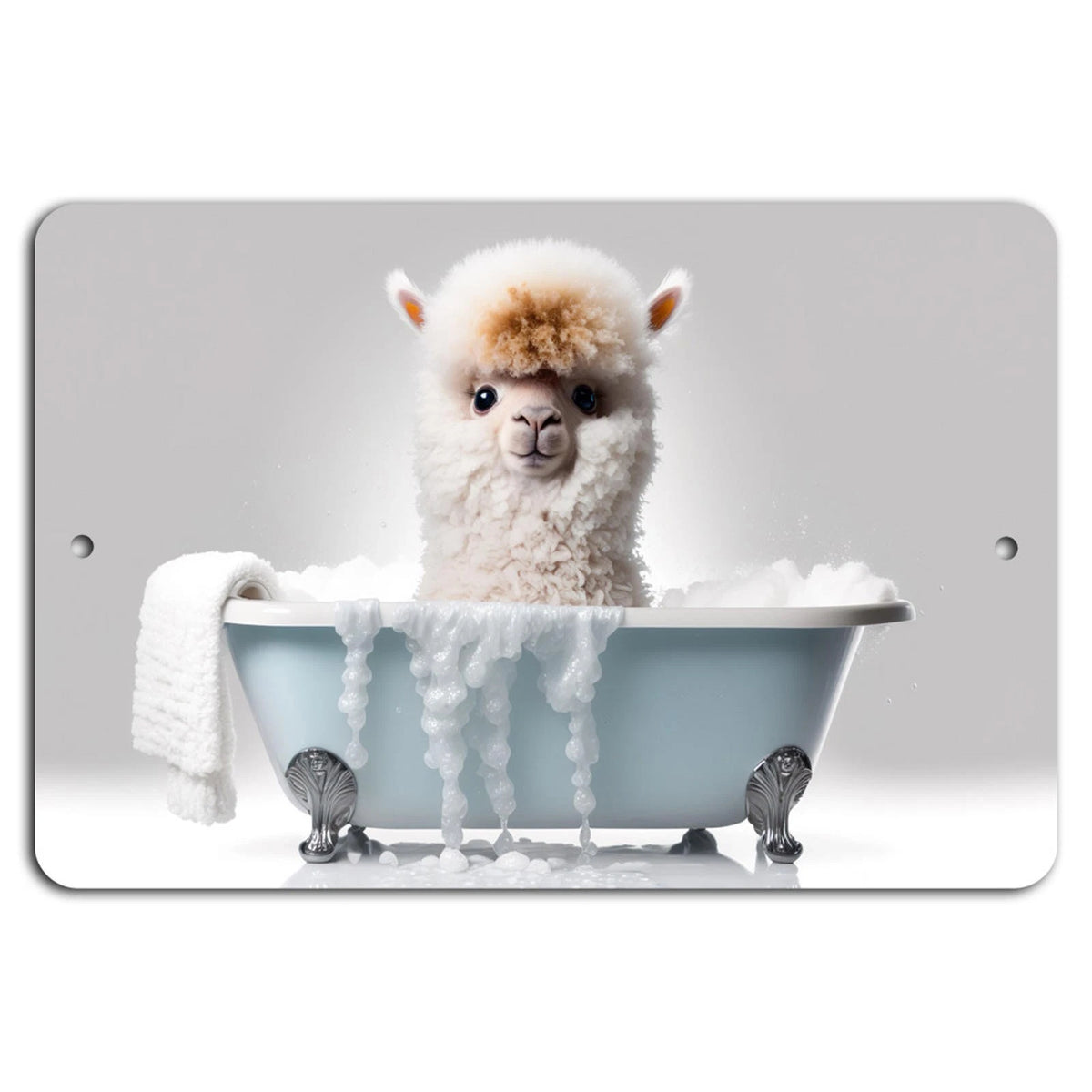 Decorative Alpaca Spa Day Blue Bathtub Art Aluminum Sign — product artwork