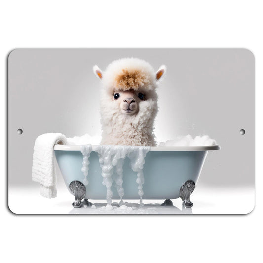 Decorative Alpaca Spa Day Blue Bathtub Art Aluminum Sign — product artwork