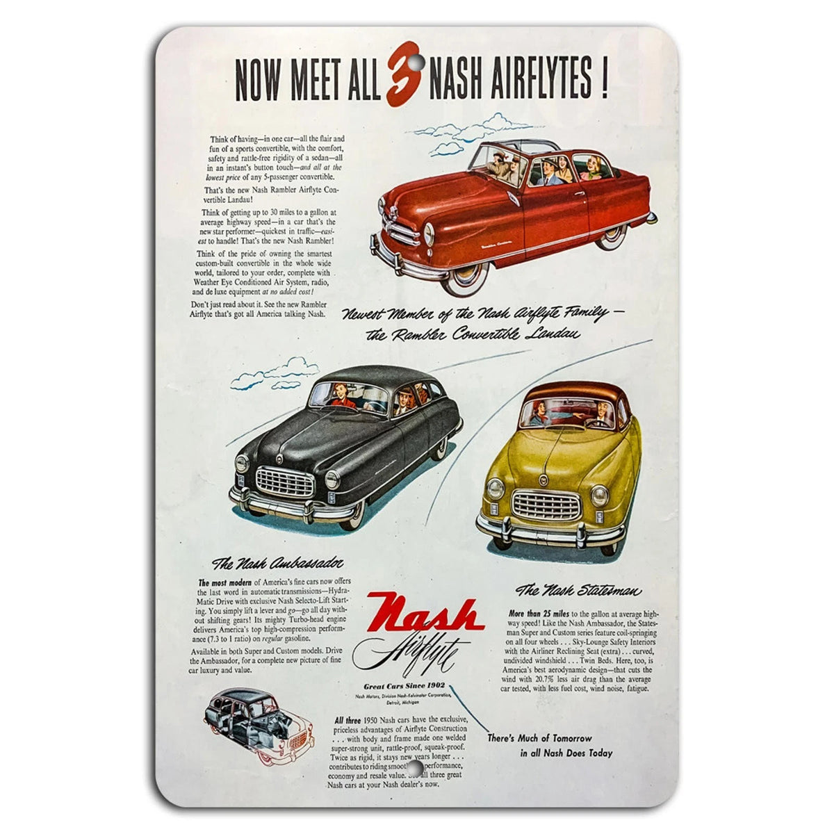 Vintage Nash Airflytes Vertical Garage Aluminum Sign — product artwork