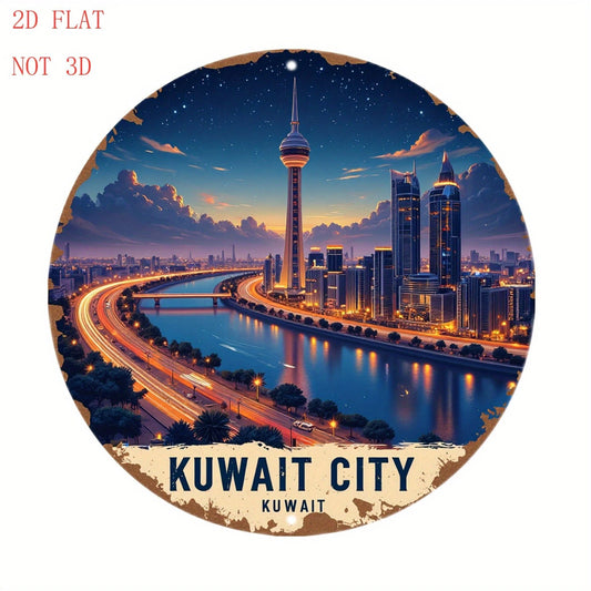 Kuwait City Funny Modern Architecture Round Aluminum Sign — product artwork