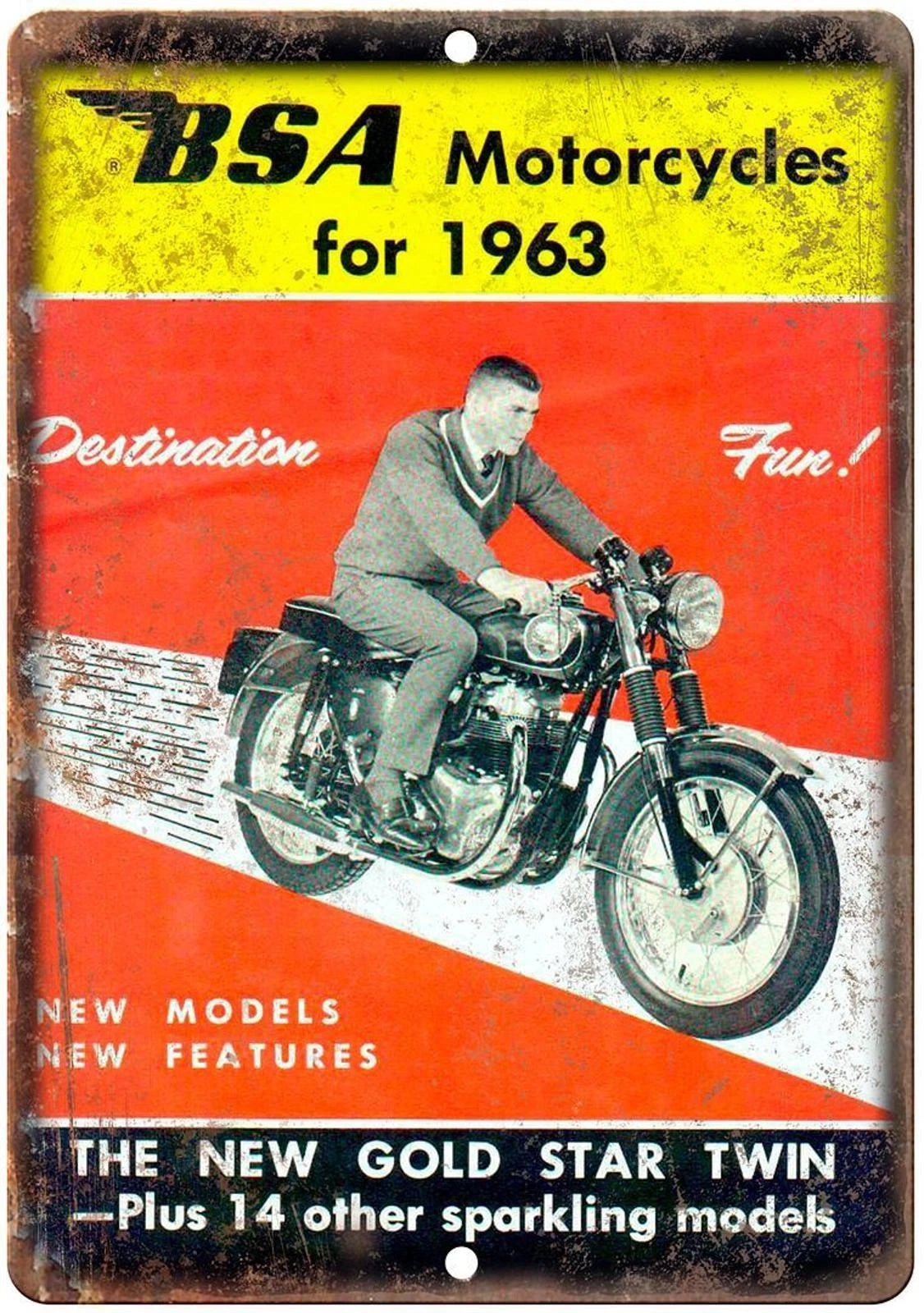 Gold Star BSA Motorcycle 1963 Twin Engine Aluminum Sign — product artwork