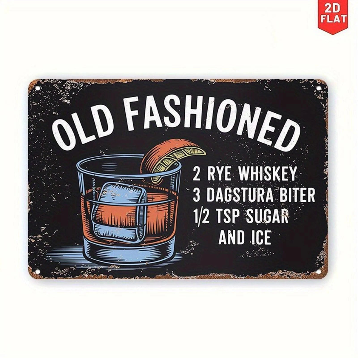 Old Fashioned Cocktail Funny Retro Whiskey Bar Aluminum Sign — product artwork