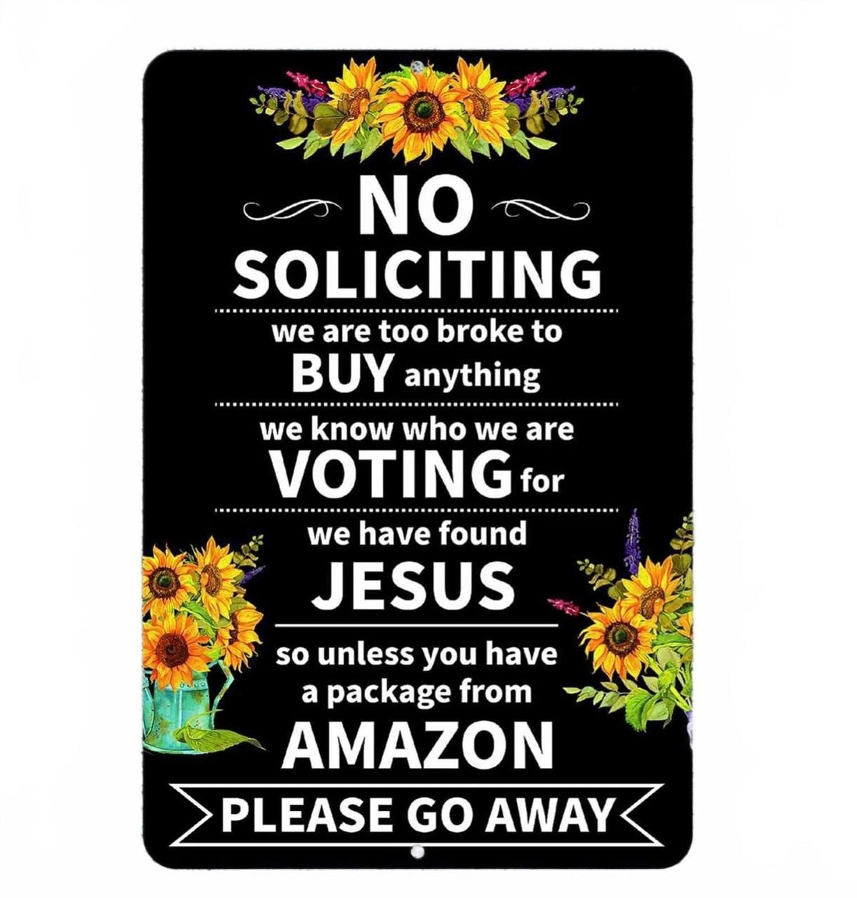 No Soliciting Sunflowers Decorative Aluminum Sign — product artwork