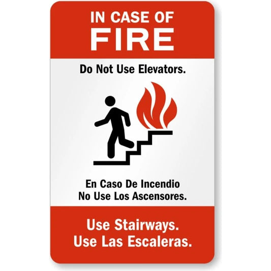 Bilingual Fire Use Stairways Not Elevators Aluminum Sign — product artwork