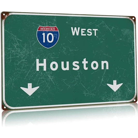 Retro West Houston Intercontinental Direction Aluminum Sign — product artwork