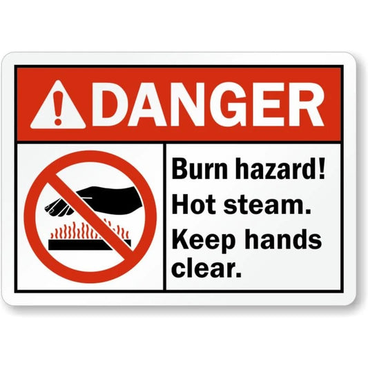 Burn Hazard Hot Steam Aluminum Sign — product artwork