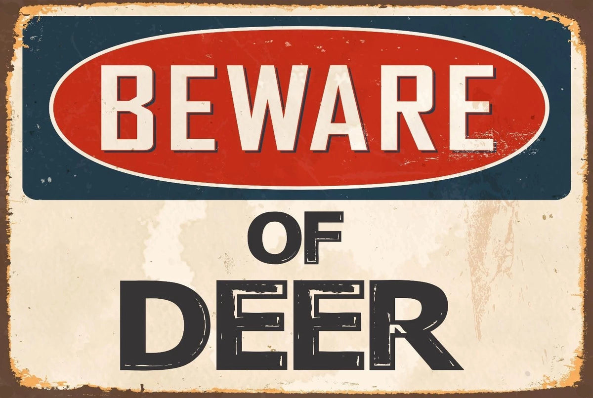 Novelty Sticker Tiger Beware of Deer Funny Vintage Aluminum Sign — product artwork