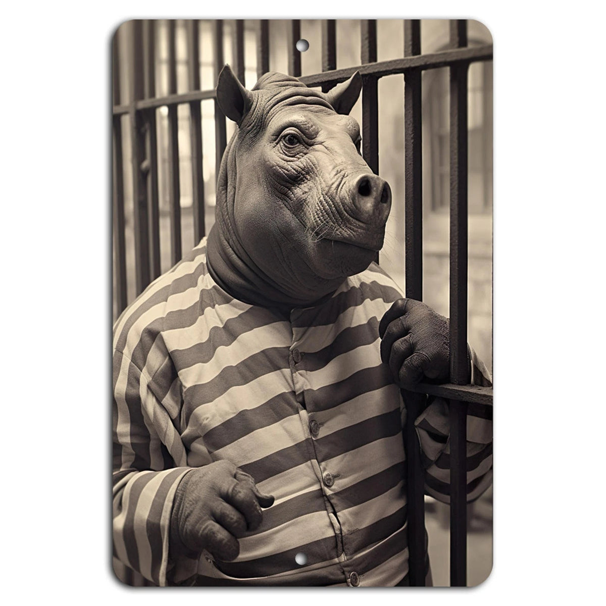 Decorative Rhino Jailhouse Charm Whimsical Art Aluminum Sign — product artwork